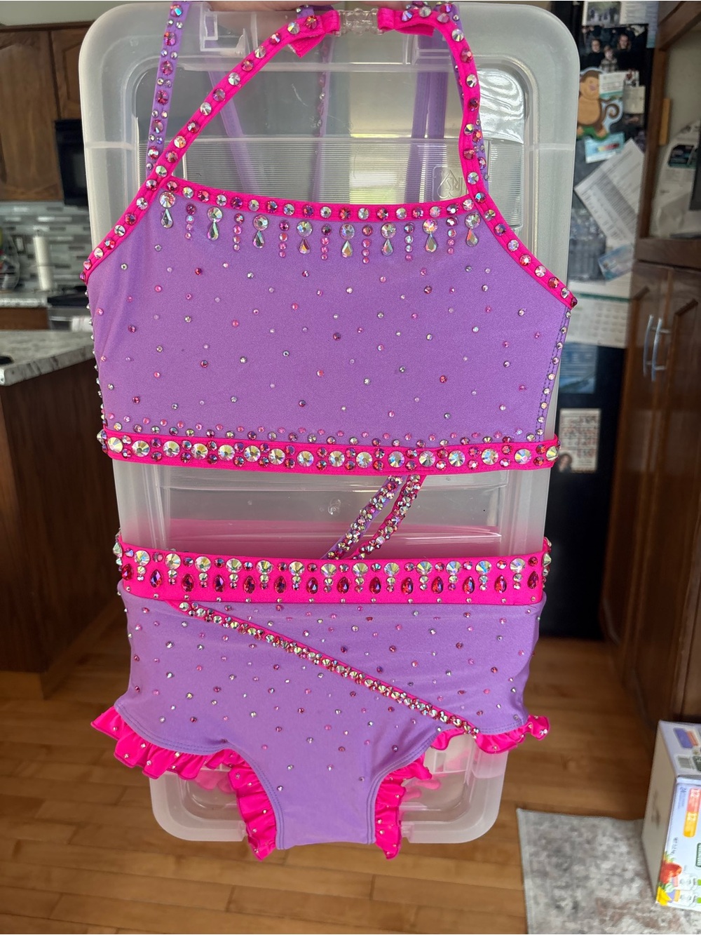 Girls' Purple and Hot Pink Rhinestone Two-Piece Dance Costume